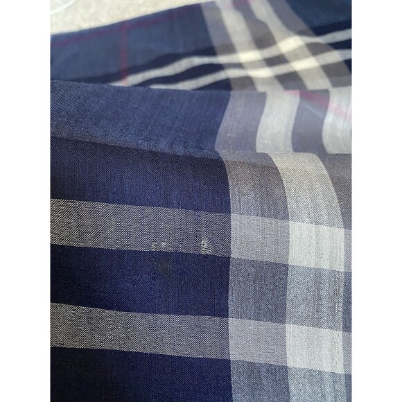 Burberry Scarf Rectangular 27x104” Blue Plaid Wool Silk Lightweight Designer - Picture 6 of 7
